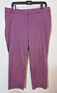 Laundry by Shelli Segal Pants Women's‎ 14 Pink Navy Blue Geometric Print Ankle
